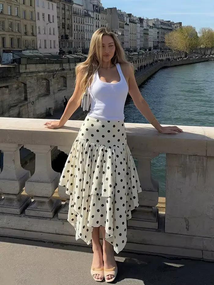 Jupe midi élégante à pois pour femme HH