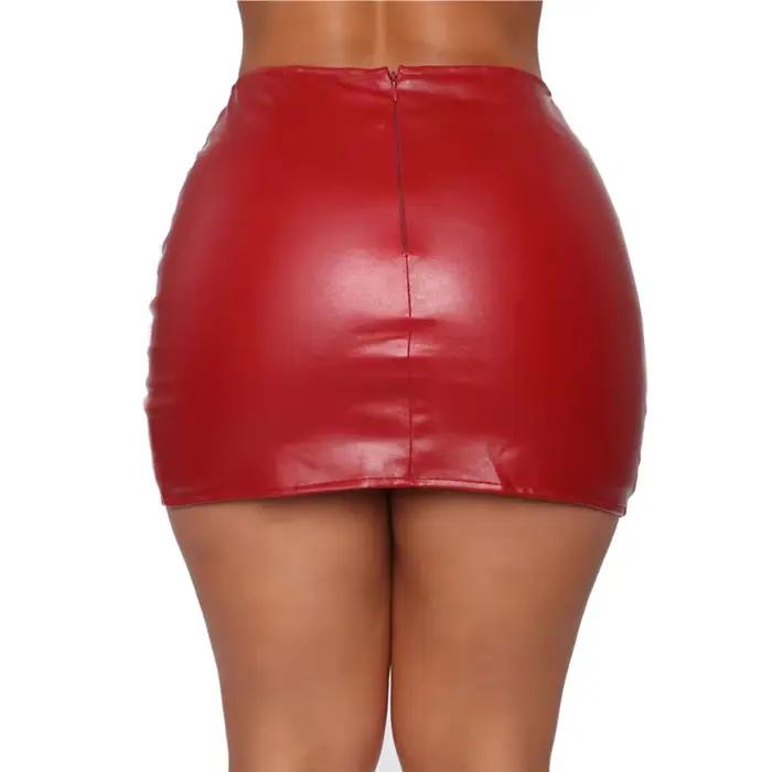 Jupe crayon en cuir PU taille haute pour femmes