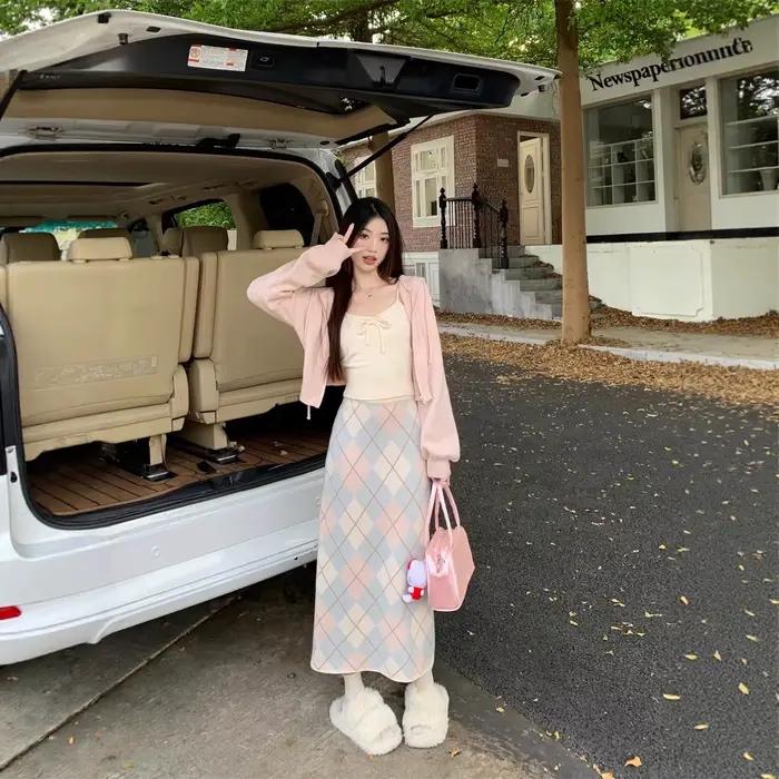 Jupe midi rose à taille haute pour filles