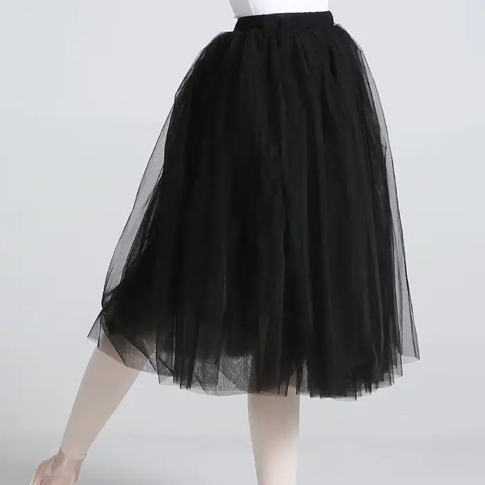 Jupe de danse de ballet en tulle blanc et noir à 4 couches pour adultes