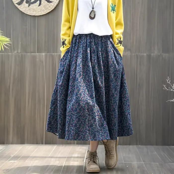 Jupe longue en coton et lin pour femme