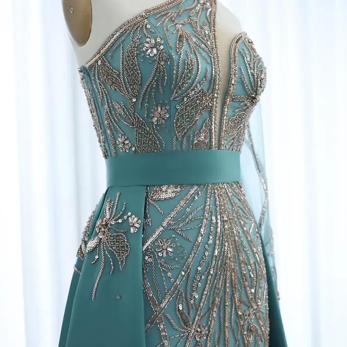 Sharon Said luxe Turquoise une épaule robe de soirée avec surjupe pour les femmes de mariage robe de bal arabe SS307 personnalisé