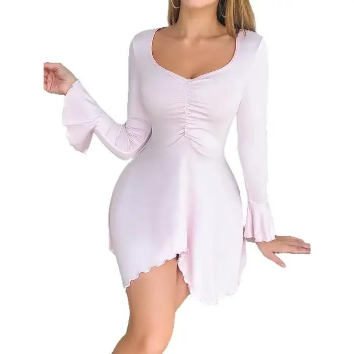 Ensemble de lingerie sexy, chemise de nuit fine à manches longues, robe asymétrique, vêtements de maison pour femmes