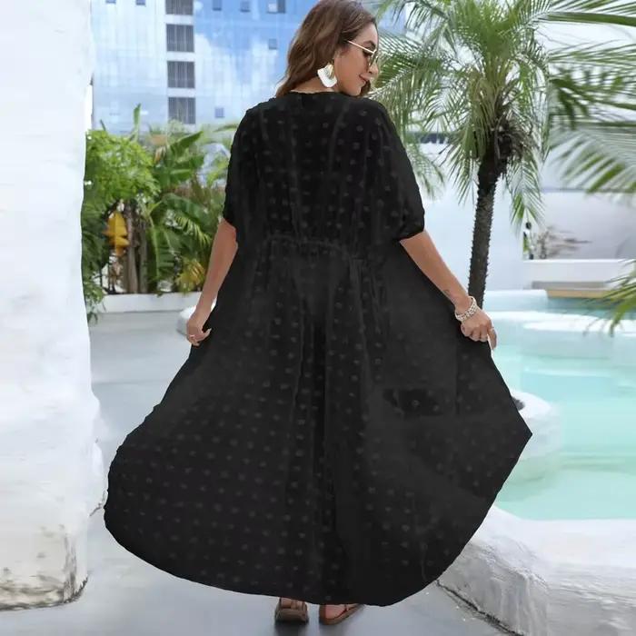 Robe de plage blanche pour femme avec patchwork, polyamide, noir et vert armée, pour la plage, la piscine et les occasions spéciales