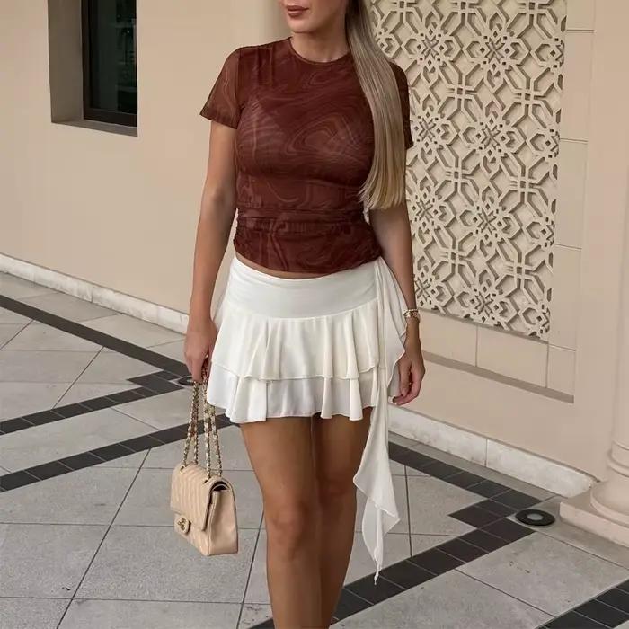 MUJER Mini jupe plissée femmes jupes à pois pour femmes jupes à volants taille moyenne jupe femmes jupes courtes superposées pour femme