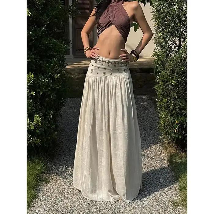 Jupe midi vintage à perles pour femmes