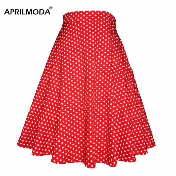 Petit rouge à pois coton femmes Sexy Midi jupe d'été Pin Up taille haute rétro Vintage Rockabilly 50s