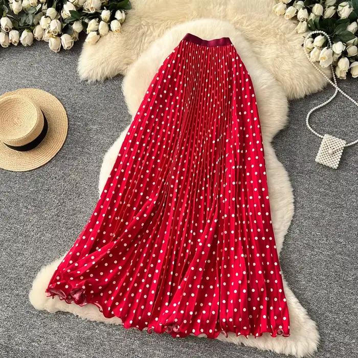 Jupes longues plissées à pois style coréen pour femmes