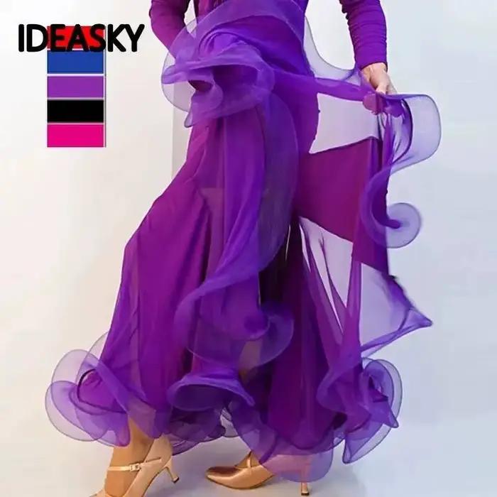 Jupes flamenco pour danse latine femmes jupe longue adulte salle de bal pratique femme moderne standard robe compétition enfants