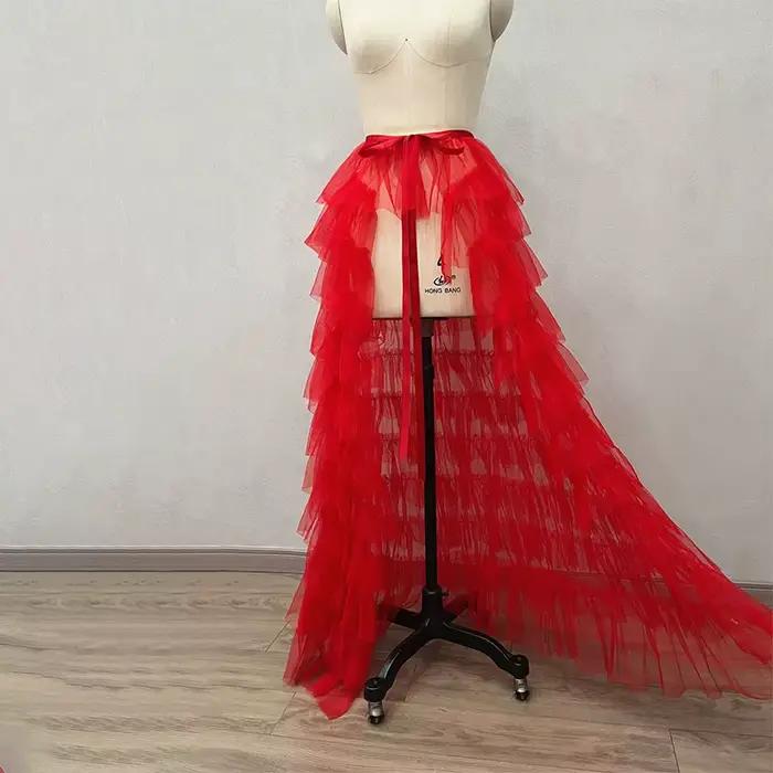 Jupe longue en Tulle à volants détachables pour fête de mariage, couleur unie, maille attachée, longueur au sol, jupe Maxi pour femmes