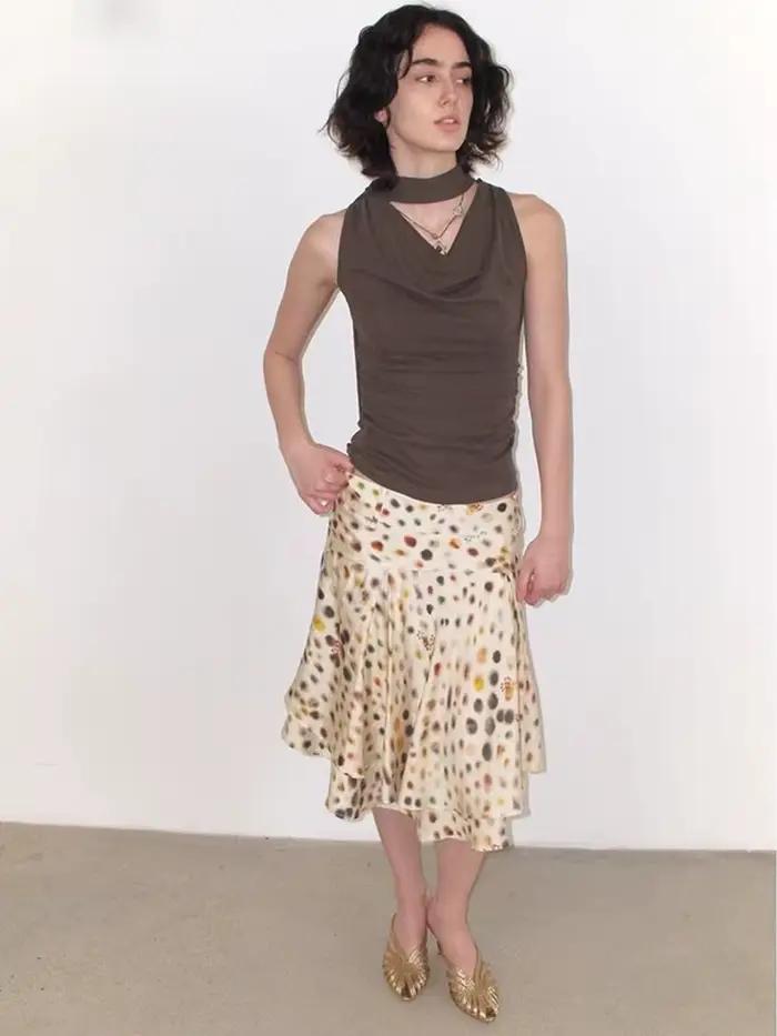 CHEERART Jupe d'été à pois psychédéliques pour femme, jupe trapèze superposée longueur genou, tendances mode 2026