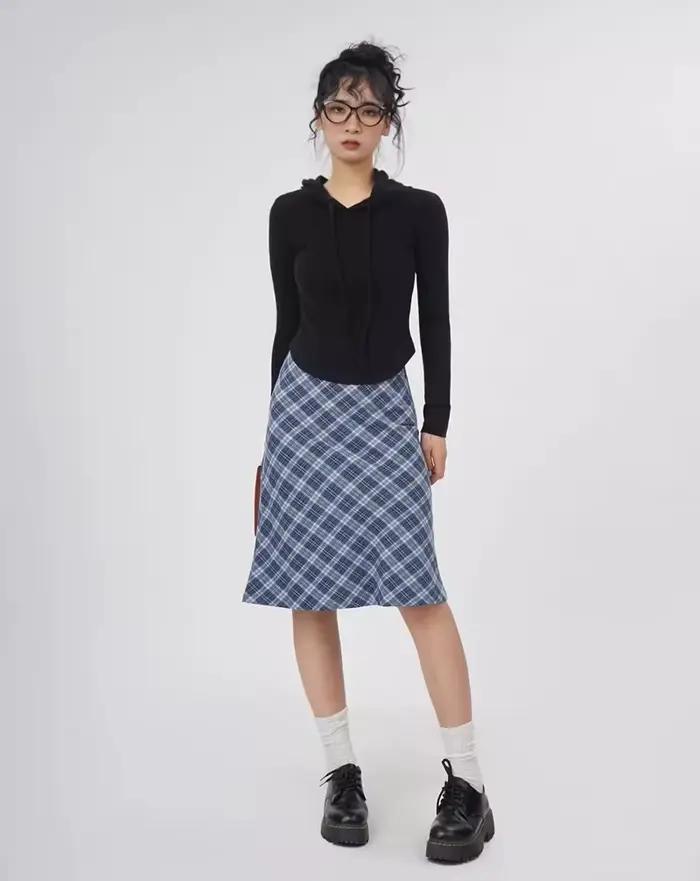 Jupe mi-longue Julia Kiss à carreaux pour femmes, style sirène, polyester, haute couture, printemps été, occasions spéciales
