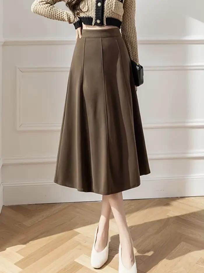 2025 laine automne hiver jupe femme élégante a-ligne bureau parapluie longues jupes taille haute épissé marron noir