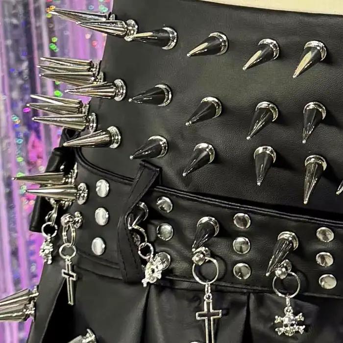 Mini-jupe gothique emo en cuir PU pour adolescentes