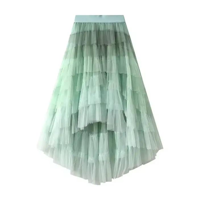 Jupe en tulle aux volants arc-en-ciel pour femmes, style décontracté, coupe ample, longueur jupe, occasion gala, soirée festive