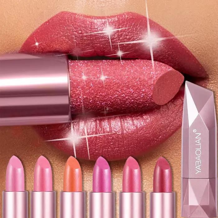 Rouge à lèvres à paillettes diamant rose scintillant, brillant à lèvres en losange métallique, hydratant durable, imperméable, perle, maquillage à haute brillance