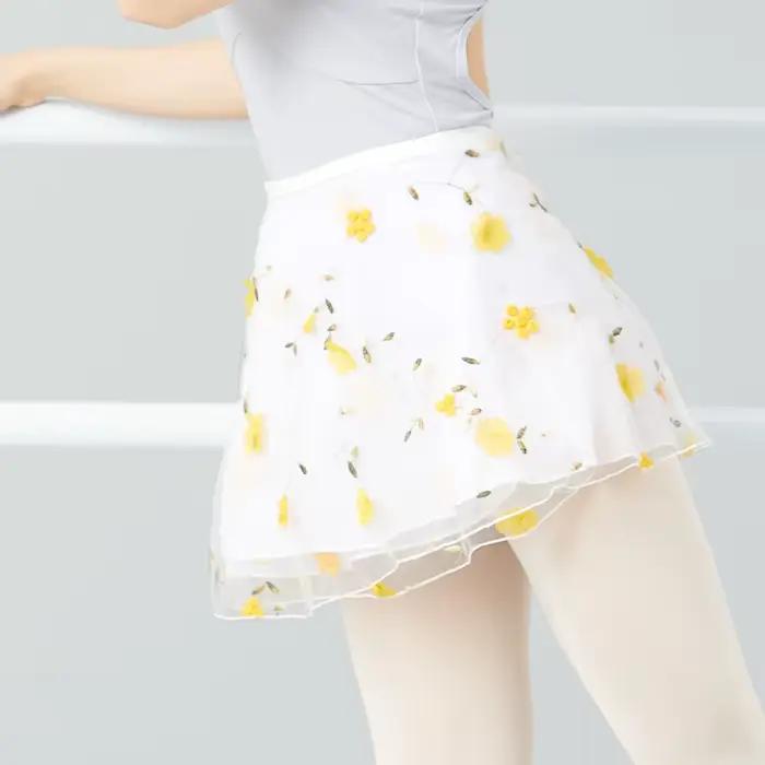 Jupes de danse de ballet pour femmes, broderie florale, mini jupes enveloppantes courtes, jupes de danse à lacets, 2 couches, jupes de performance de danse pour adultes