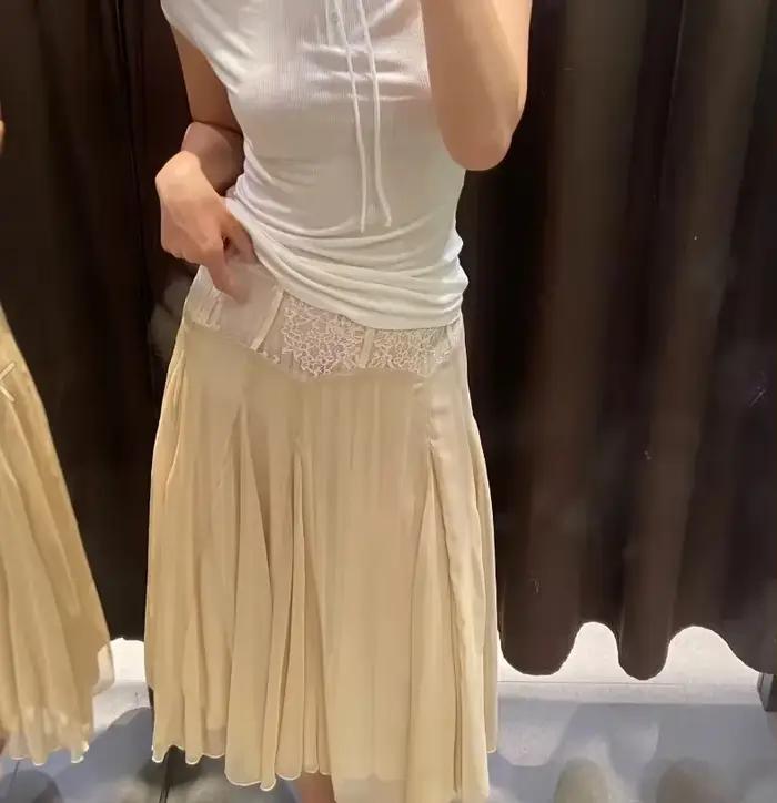 Jupe plissée en dentelle patchwork pour femme