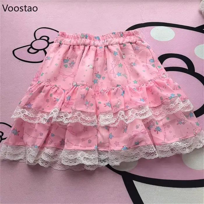 Mini jupe Style Lolita rose pour femmes