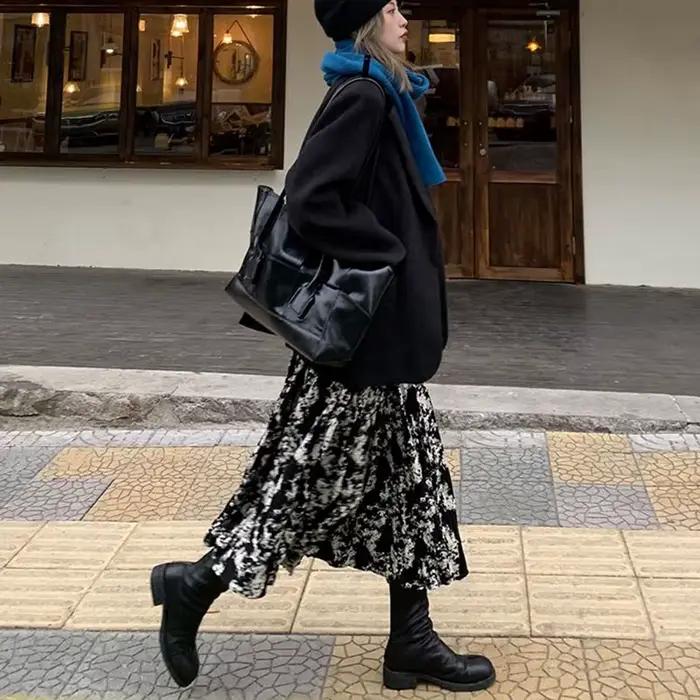 Jupes mi-longues taille haute vintage pour femmes