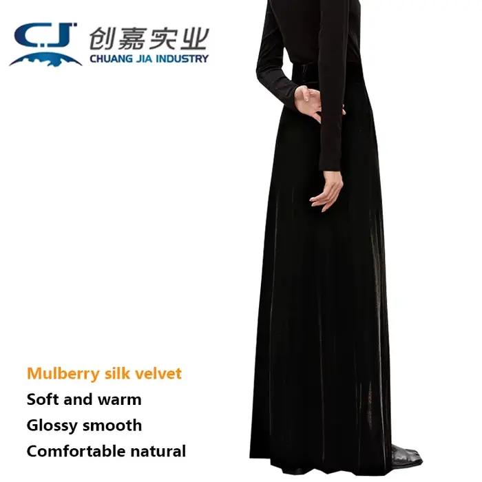 Jupe en velours de soie pour femme, printemps automne, soie de mûrier, taille élastique noire, jupe longue confortable, élégante, raffinée, noble et luxueuse