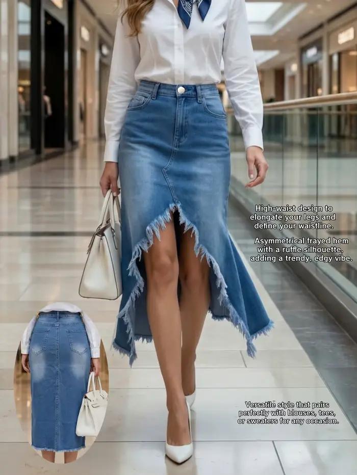 Jupe en jean extensible pour femme 2026 avec bordure en fourrure – Jupes tendance et souples pour femmes