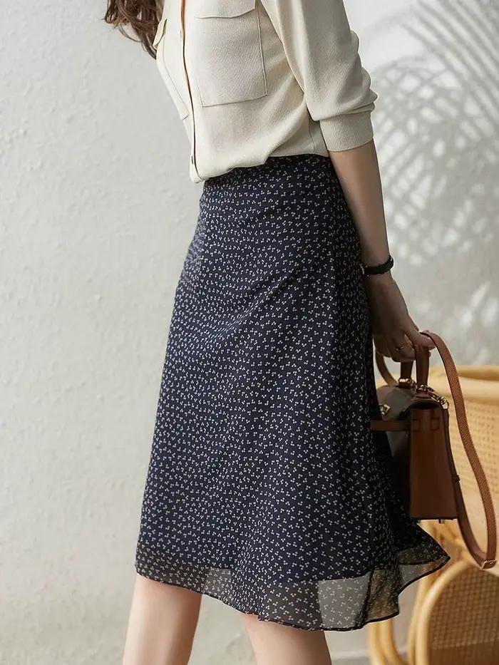 Jupes féminines en mousseline de soie florale jupe femme Midi haute qualité décontracté nouveau dans une ligne Harajuku Streetwear 2025 tendance Premium pas cher V