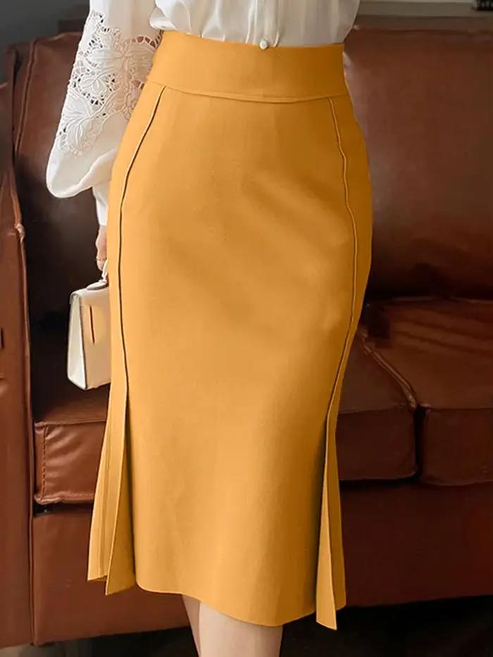 Jupe ZANZEA Sirène en Polyester Taille Haute Style Bureau Occasions Formelles et Informelles Colores Noir Jaune Bleu