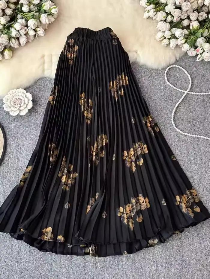 Jupes plissées en mousseline de soie pour femmes, imprimé floral, mode Vintage, couleur trapèze, vêtements de transport assortis avec tout, printemps été