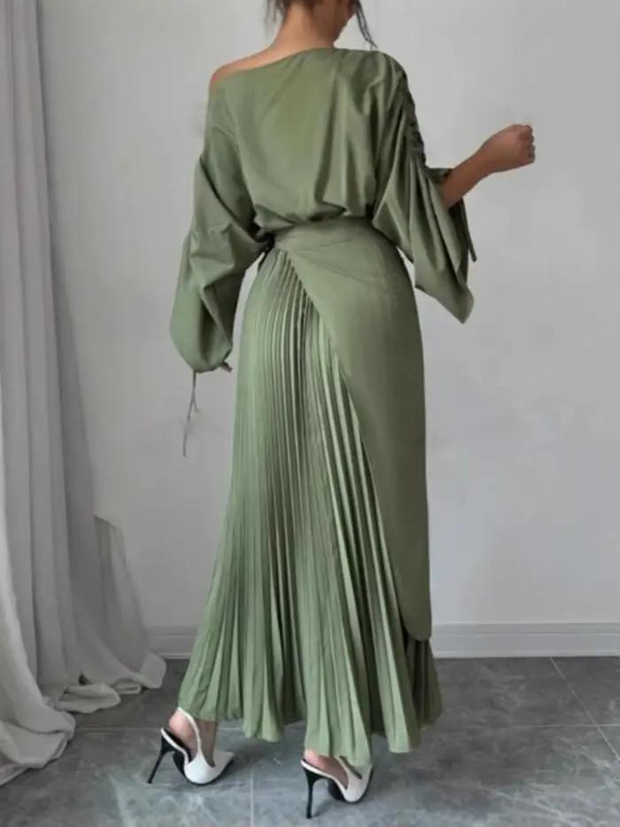 Robe de soirée trapèze plissée verte pour femmes