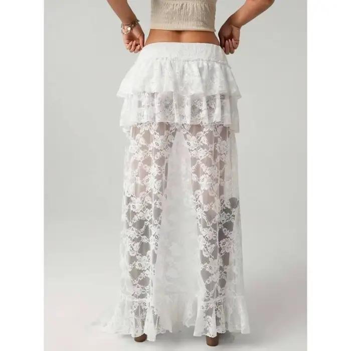 Deeptown Y2k jupe asymétrique femmes Boho dentelle Tulle Vintage jupe noire Style coréen voir à travers jupes superposées Streetwear