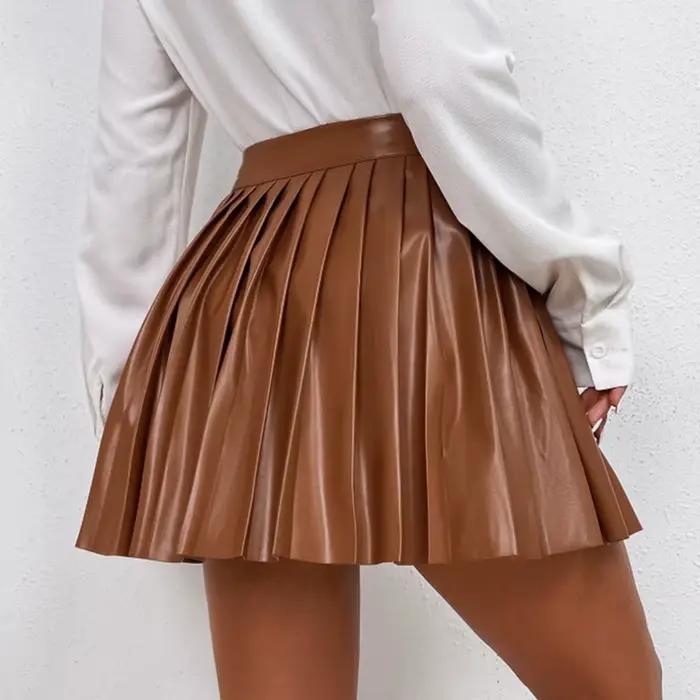 Jupes plissées en cuir Pu pour femmes