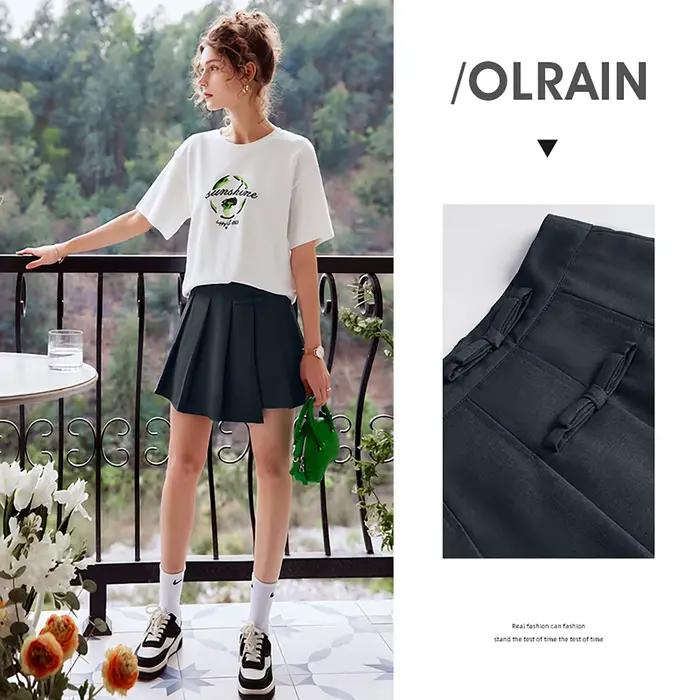 Jupe plissée OLrain pour femme, style français, gris anthracite, taille haute, effet rajeunissant, collection été 2026, modèle O22XB01132