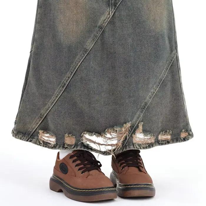 Jupe en jean taille haute rétro pour femmes