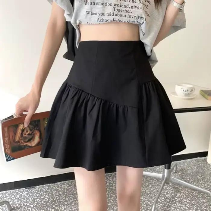 Jupe courte taille haute à volants pour femme