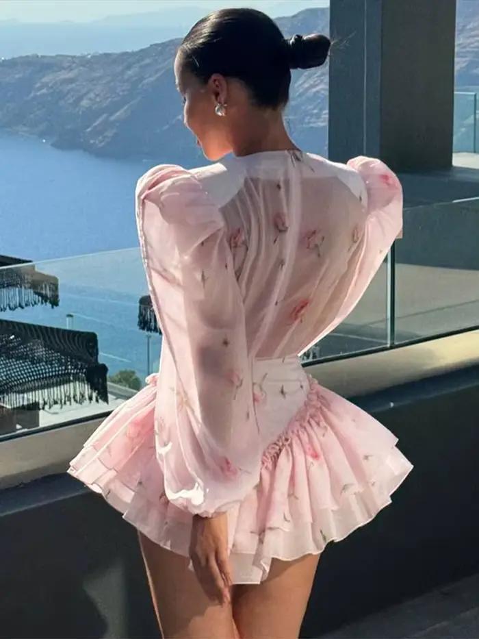 Jupe mini fluide à volants superposés pour femme