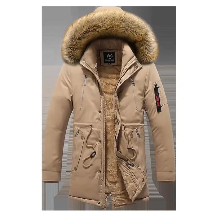 Parka longue à capuche avec col en fourrure pour homme, coupe-vent de neige, pardessus chauds, doublure en laine, vêtements d'extérieur pour homme, hiver, nouveau