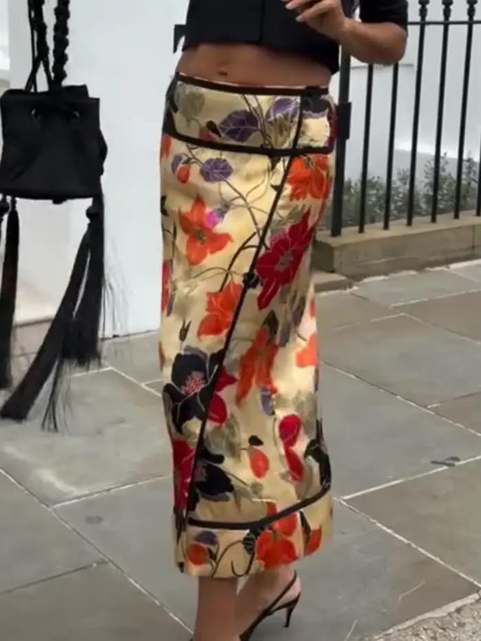 Jupe crayon midi décontractée à imprimé floral taille haute pour femmes occassions bureau printemps été 2026