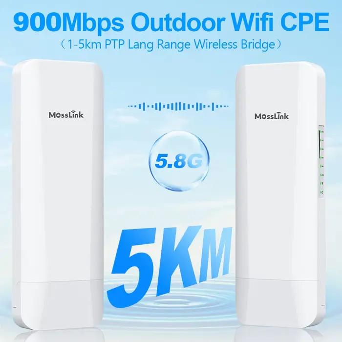 Pont sans fil PTP extérieur longue portée 5KM, étanche IP65, pont réseau sans fil Poe 5.8G pour la construction d'extension WiFi