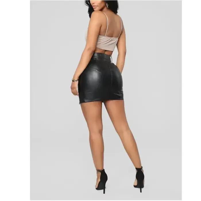 Mode moulante noir Faux cuir jupe Saia De Couro Feminina 5XL taille haute Zip PU
