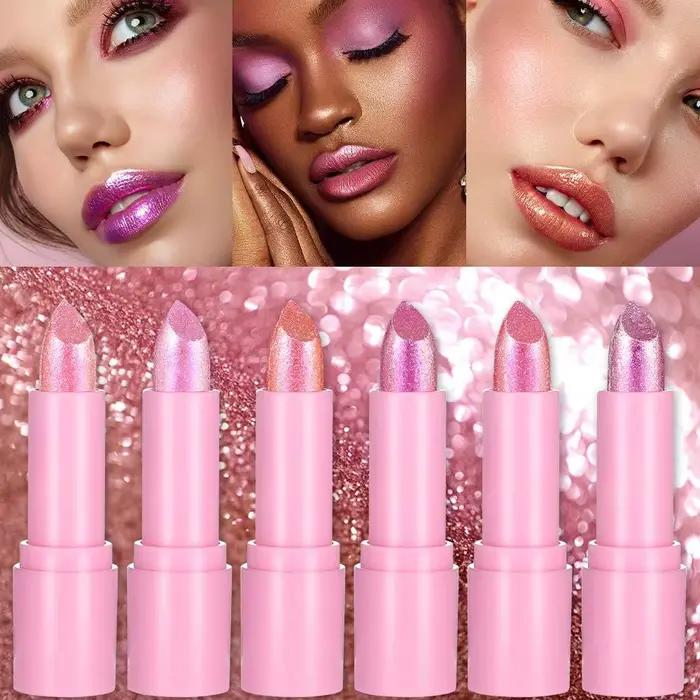 Rouge à lèvres scintillant rose velours, rouge à lèvres métallique brillant, teinte à lèvres nacrée, maquillage nacré imperméable et hydratant