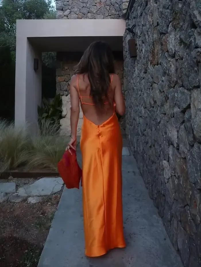 Robe Longue Plissée à Lacets pour Femme, Camisole, Coupe Cintrée, Élégante, Couleur Unie, Mode, Épissure, Chic, Vacances, Plage
