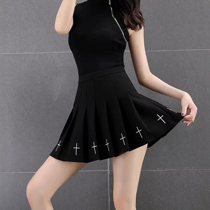 Mini jupes noires taille haute Punk plissée