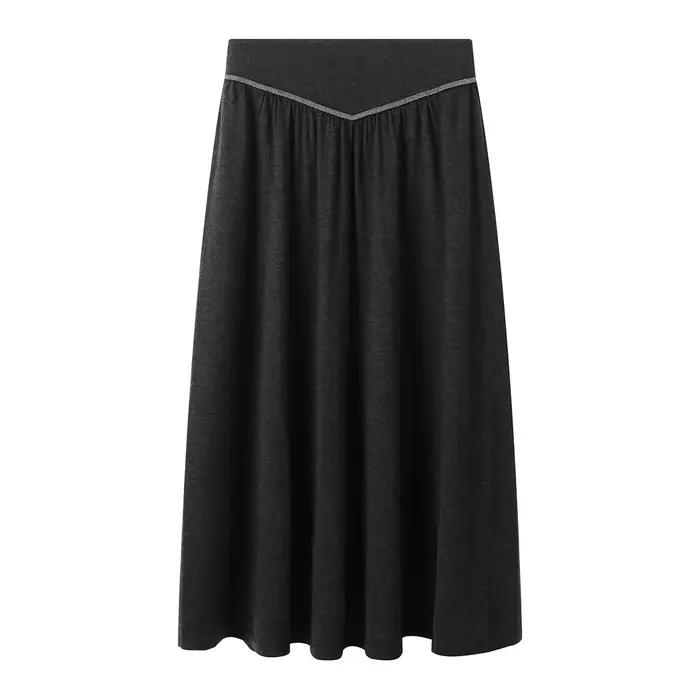 Femmes 100% laine jupe fluide ceinture élastique décontracté a-ligne Style