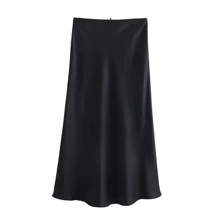 MUJER noir Satin jupe femme nœud élégant jupes longues pour les femmes 2025 été taille haute