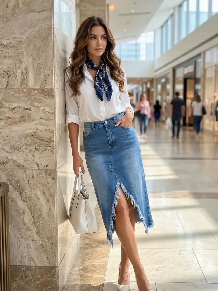 Jupe en jean extensible pour femme 2026 avec bordure en fourrure – Jupes tendance et souples pour femmes