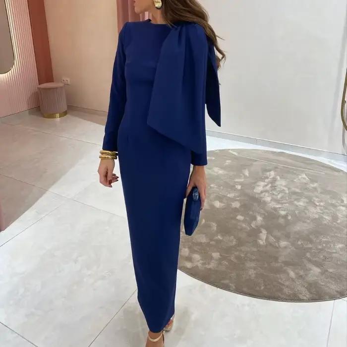 Robe Maxi à manches longues avec nœud pour femme
