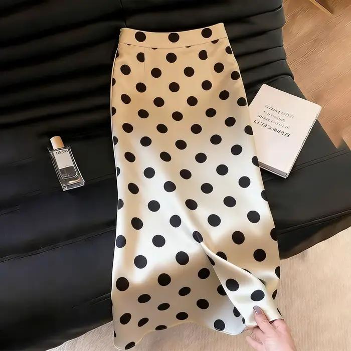 Jupe à pois abricot pour femme, nouvelle collection printemps-été 2026, taille haute, coupe ample, élégante
