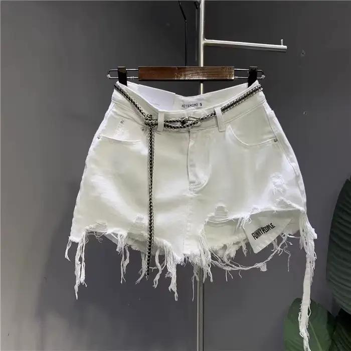 Nouvelle jupe courte en jean blanc coréen irrégulier 2026 pour femme