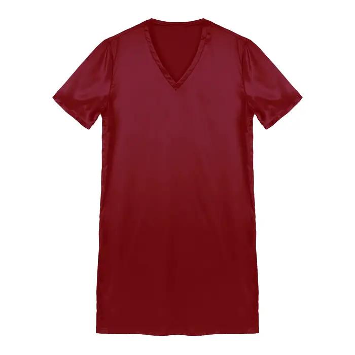 Hommes femmes Satin chemise de nuit col en V à manches courtes vêtements de nuit vêtements de nuit Homewear côtés fendus vêtements de nuit Robe de nuit peignoir